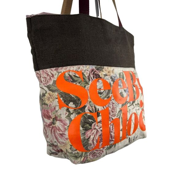 See By Chloé Authentic Tote Bag w Floral Detail Multicolor Canvas w Satin detail - Picture 12 of 14